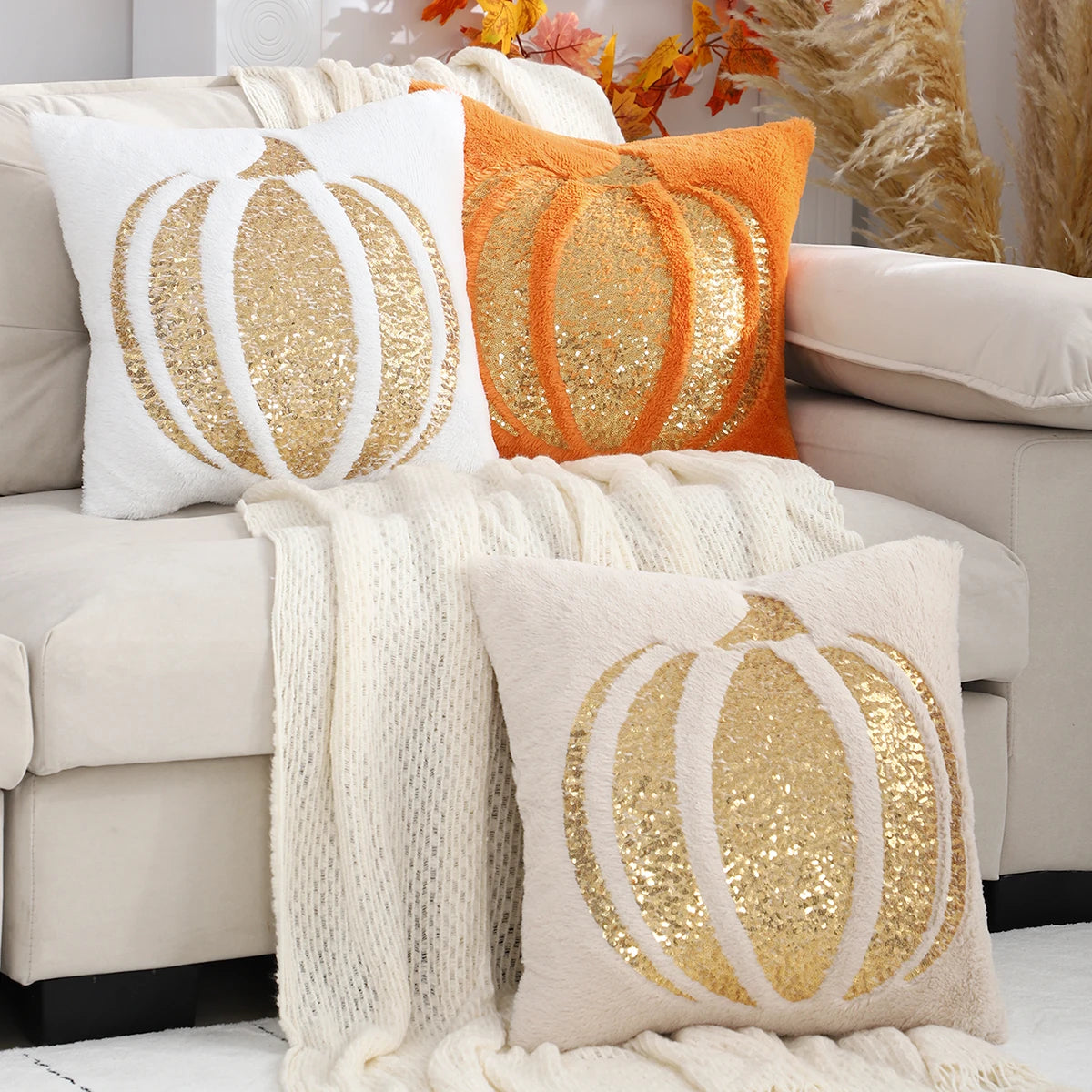 Autumn Pumpkin Sequin Pillow Cover- limited supply, will sell out quickly