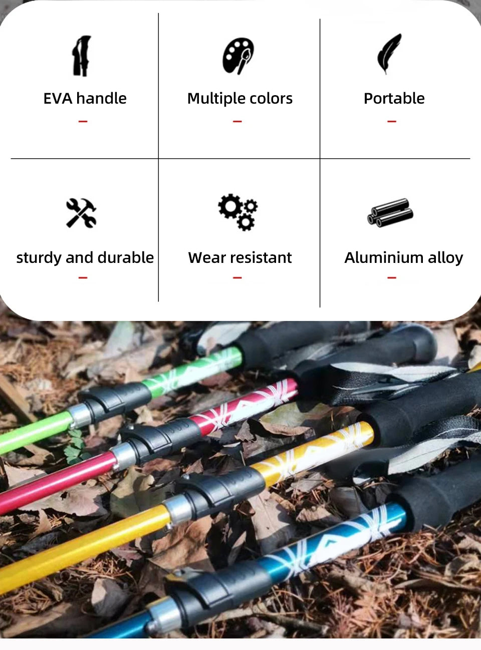 5 Section Foldable Trekking Pole Portable Hiking & Walking Stick