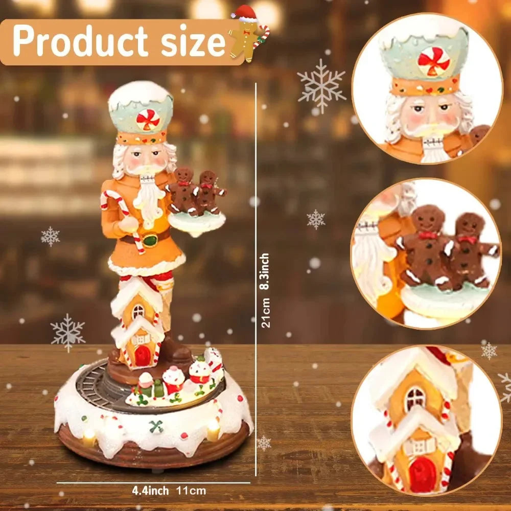 Gingerbread Nutcracker with Animated Rotating Train and LED Lights