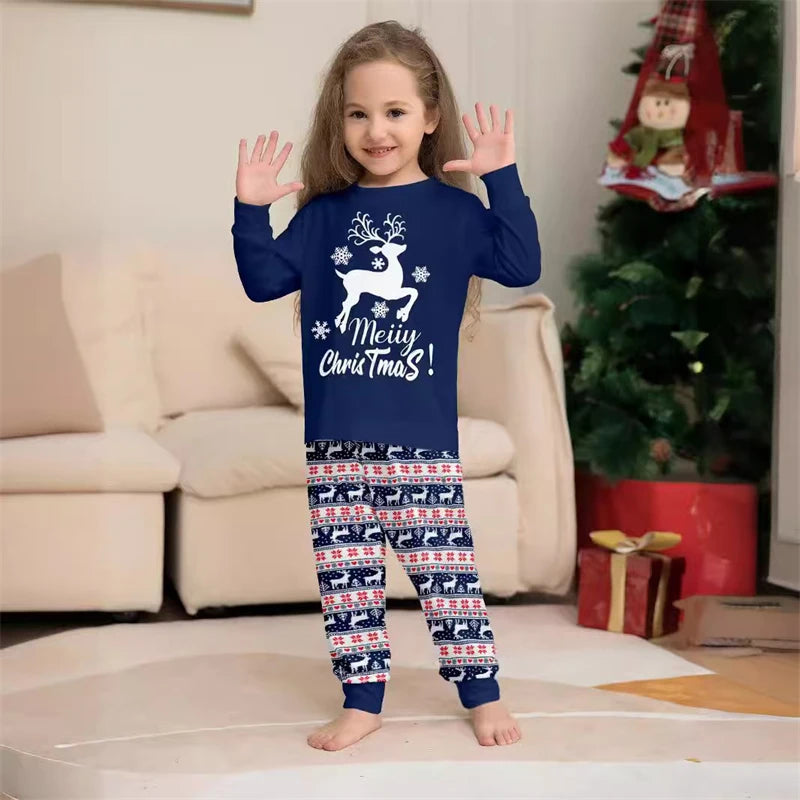 Blue and Red Reindeer Family Matching Christmas Pajama Sets