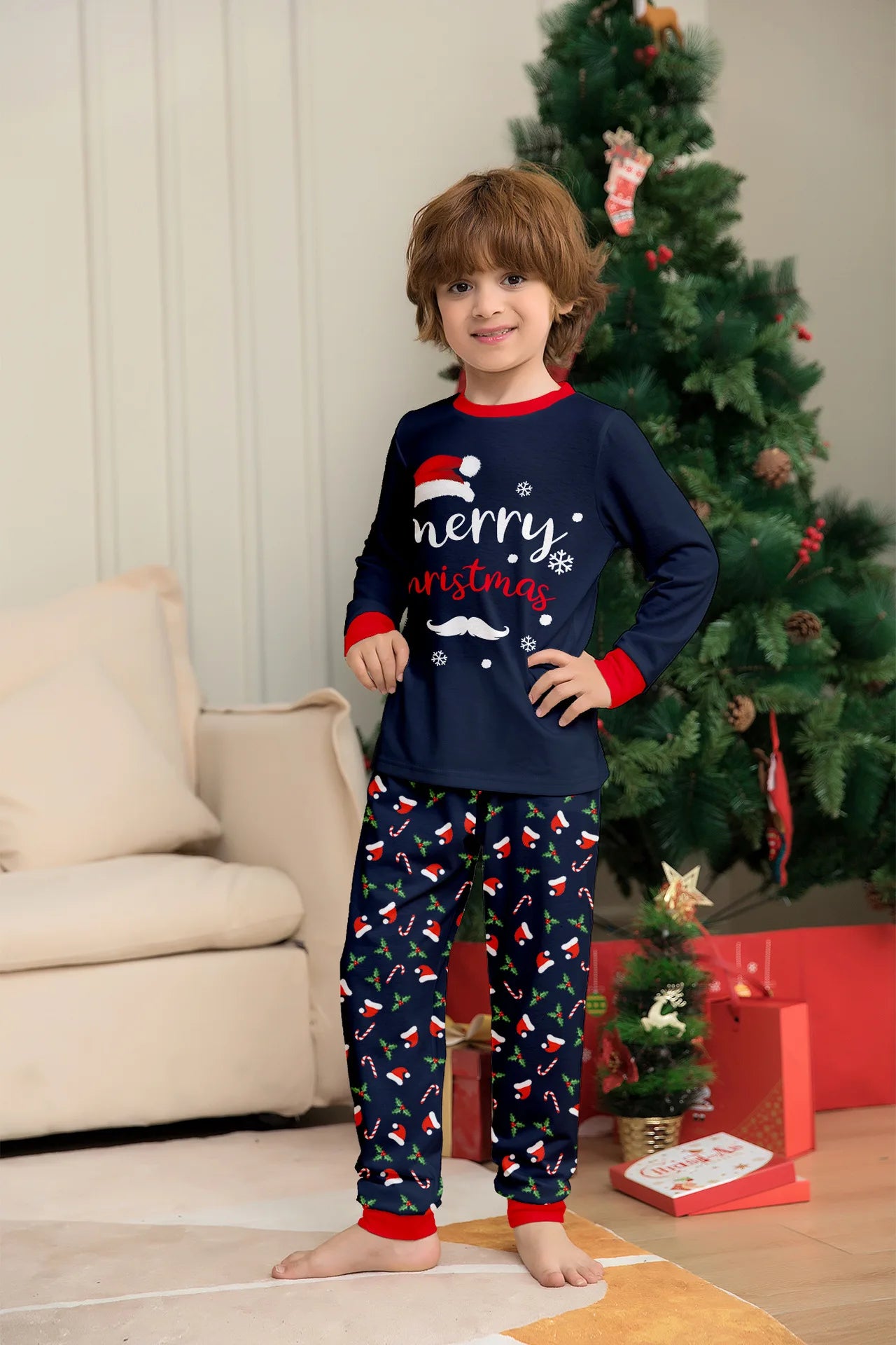 Black and Red Santa Christmas Family Matching Pajama Set