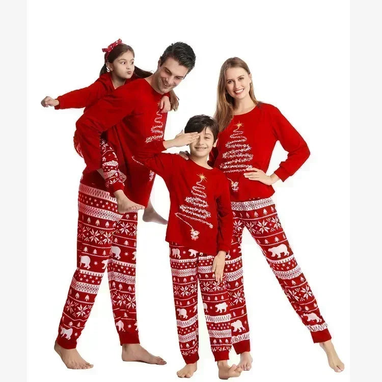 Red or Navy and White Christmas Tree Family Pajama Set