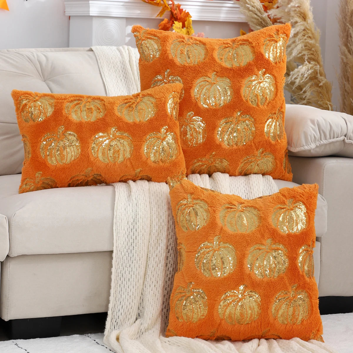 Embroidered Pumpkin Pillow Cover