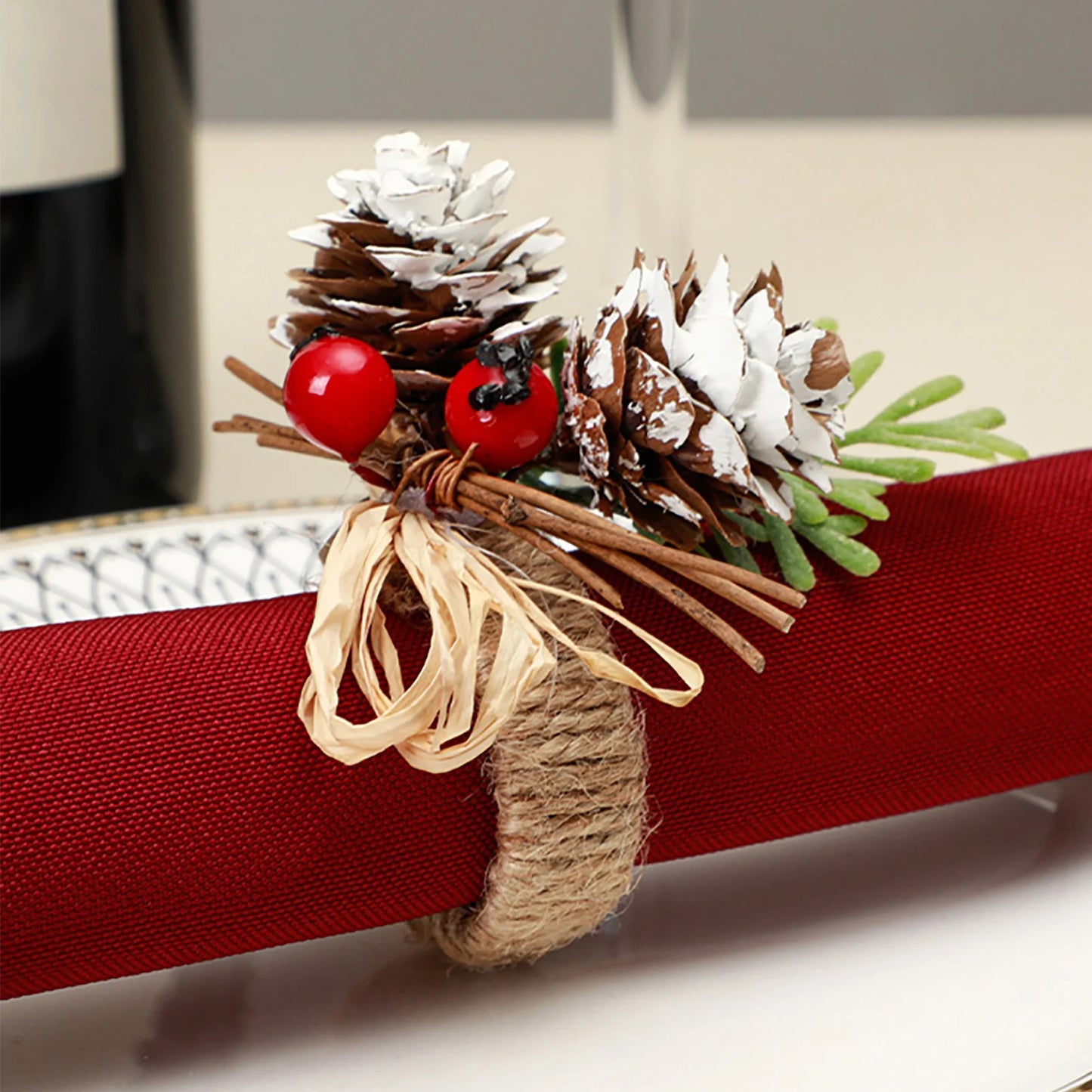 Napkin Rings- Christmas Holly Berries & Pinecones