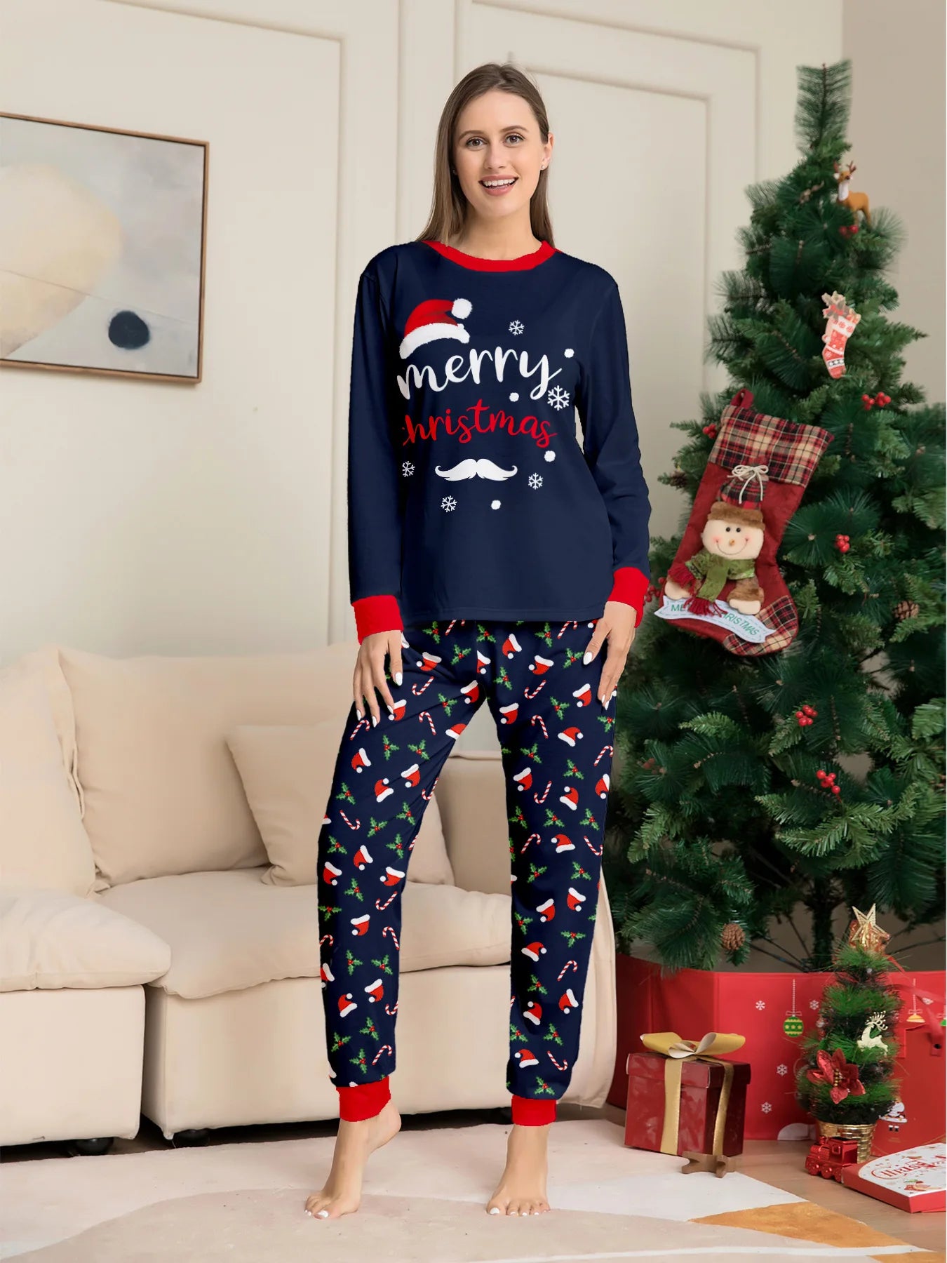 Black and Red Santa Christmas Family Matching Pajama Set