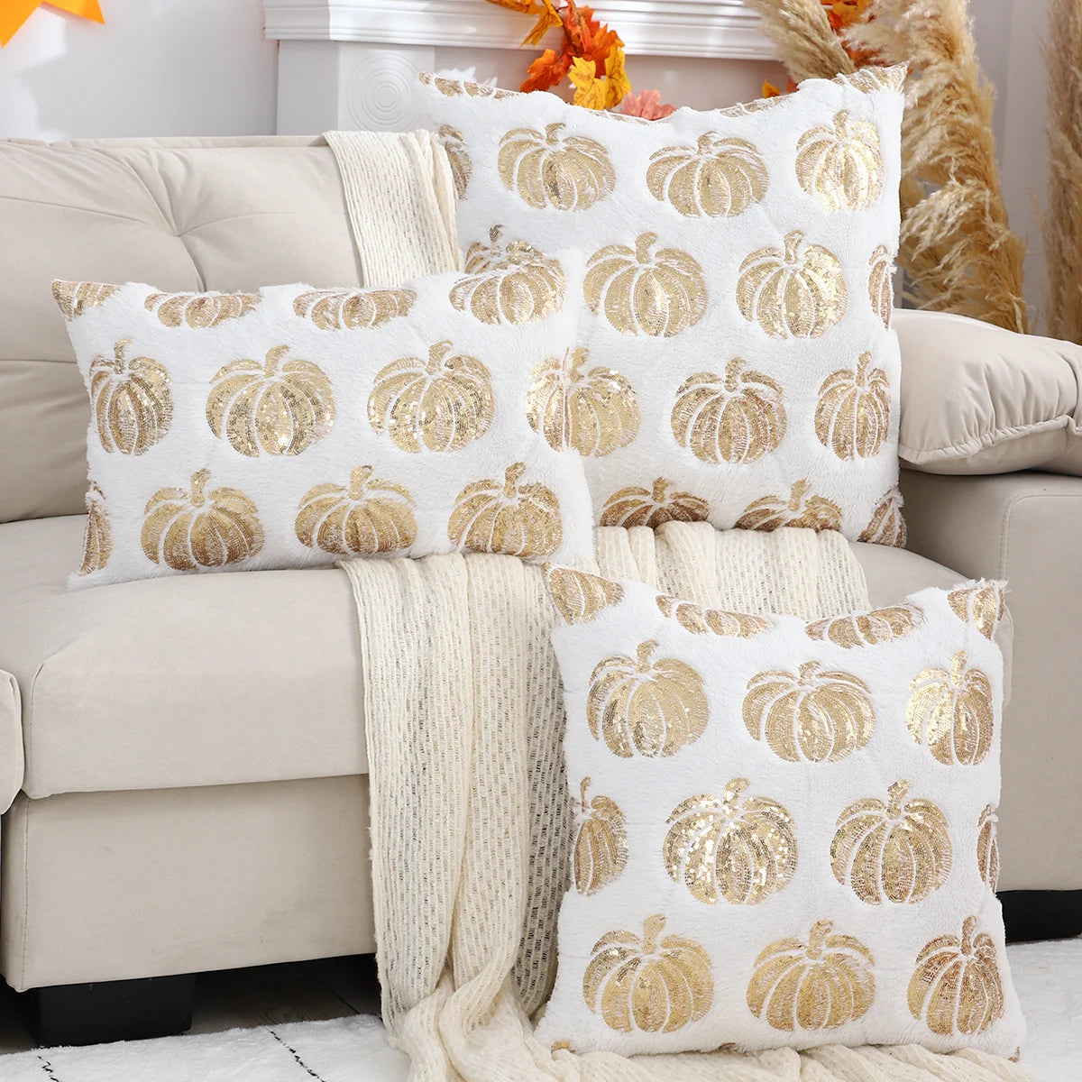 Embroidered Pumpkin Pillow Cover