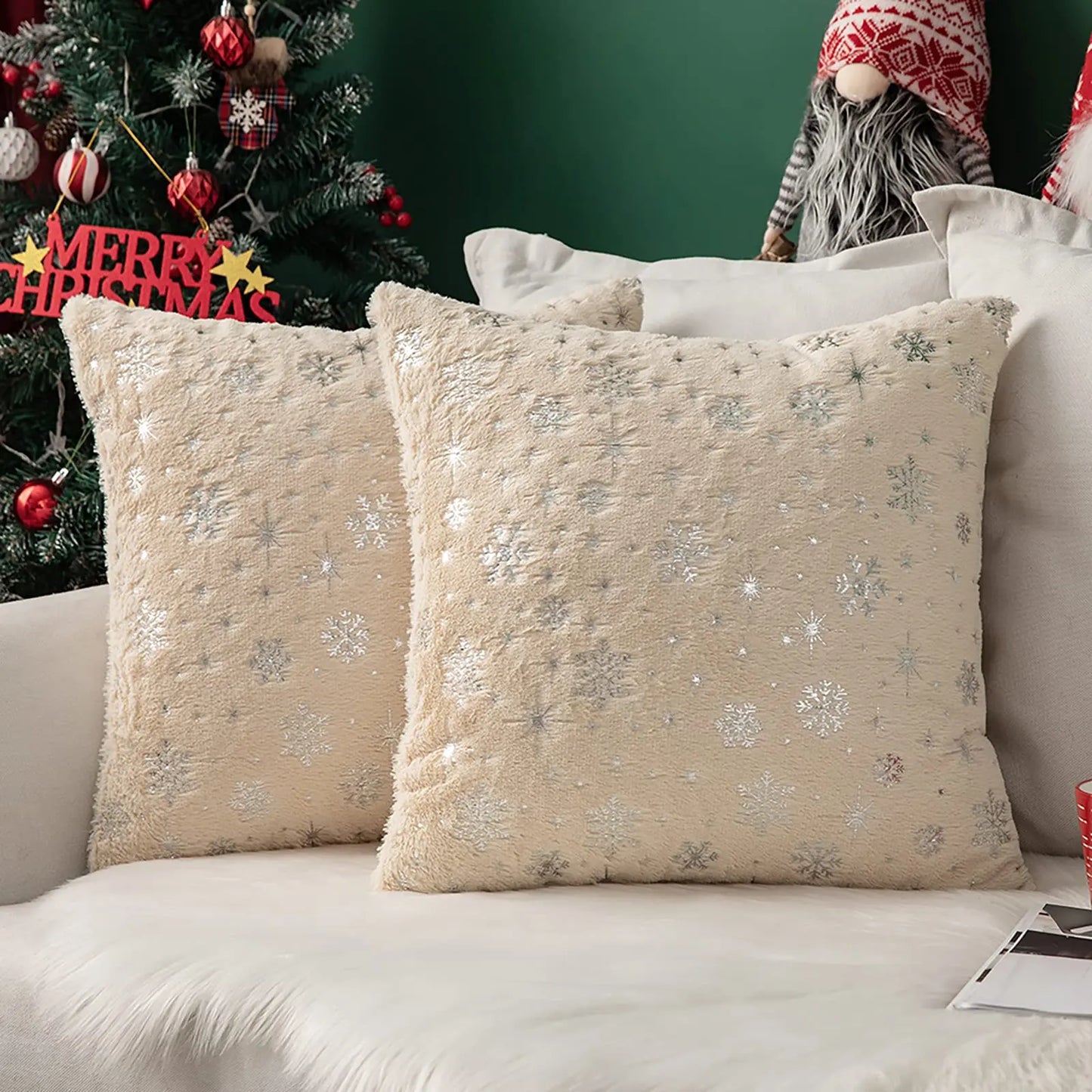 Plush Snowflake Pillow Cover