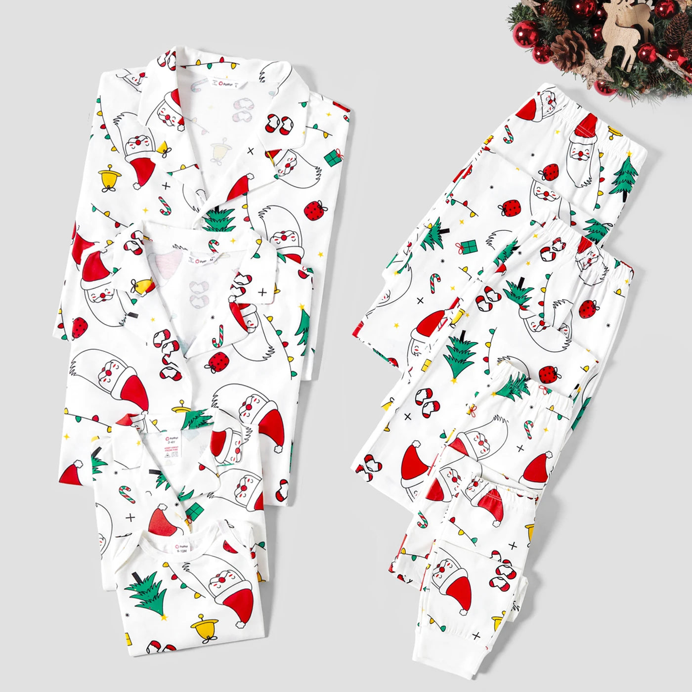 White Santa & Trees Family Matching Christmas Pajama Set