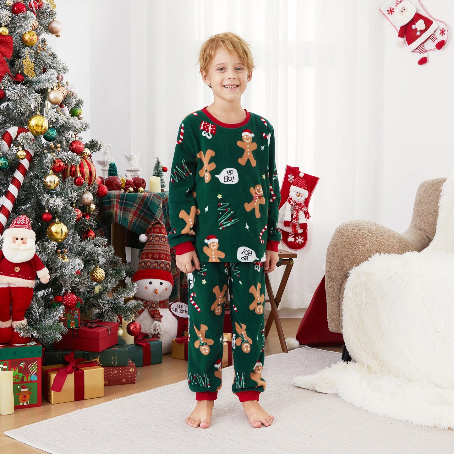 Green Gingerbread Family Christmas Pajama Set