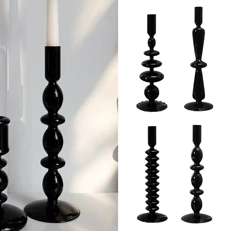 Black Glass Shapes Candle Holder