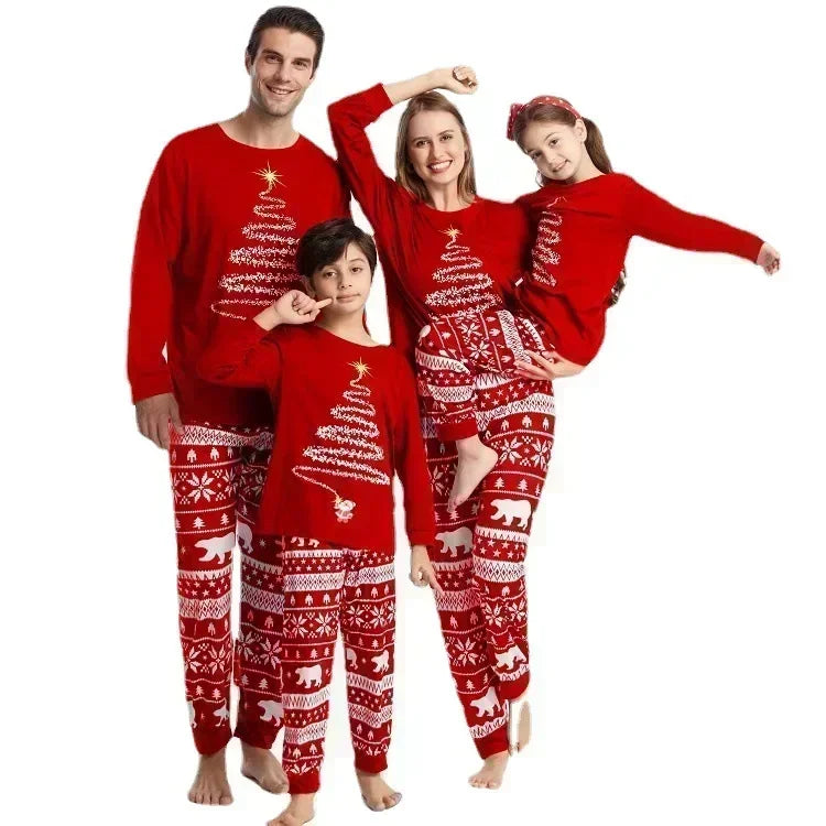 Red or Navy and White Christmas Tree Family Pajama Set