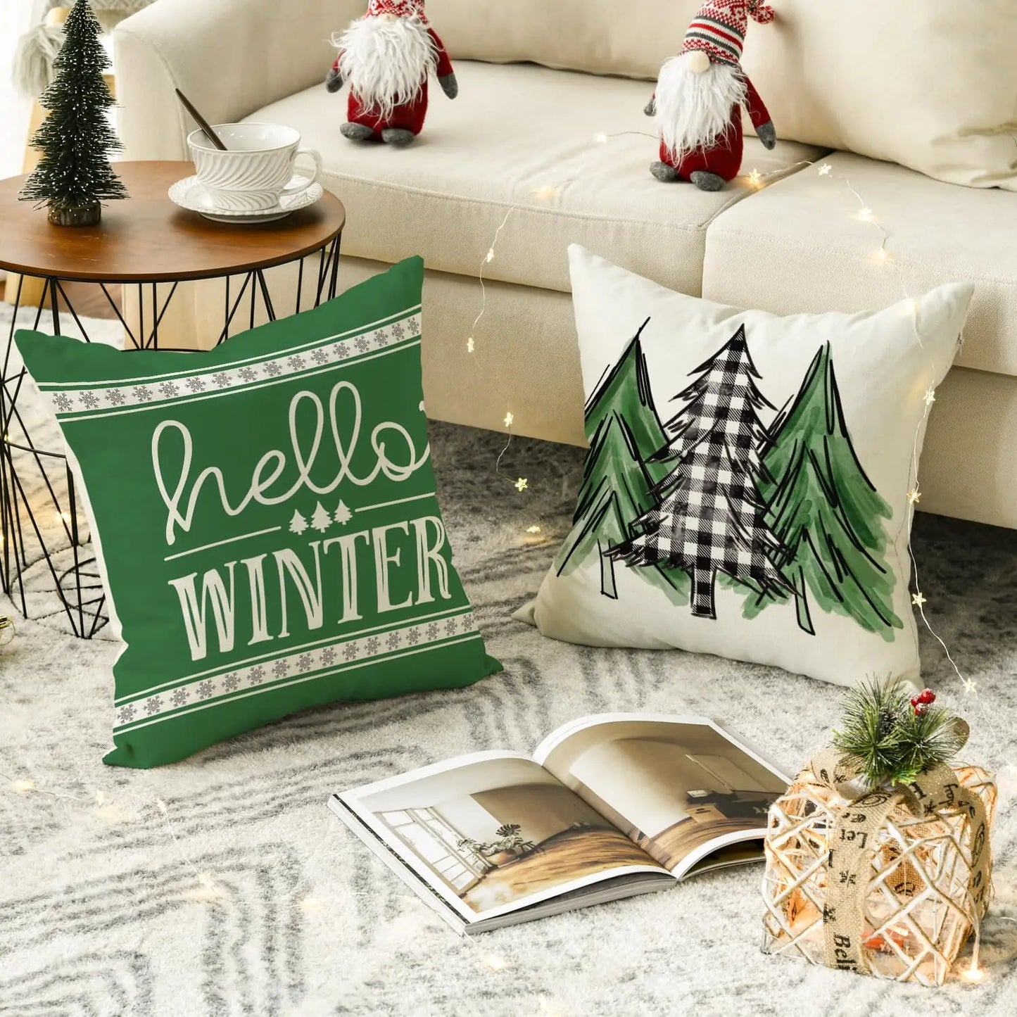 Green Winter Pillow Covers