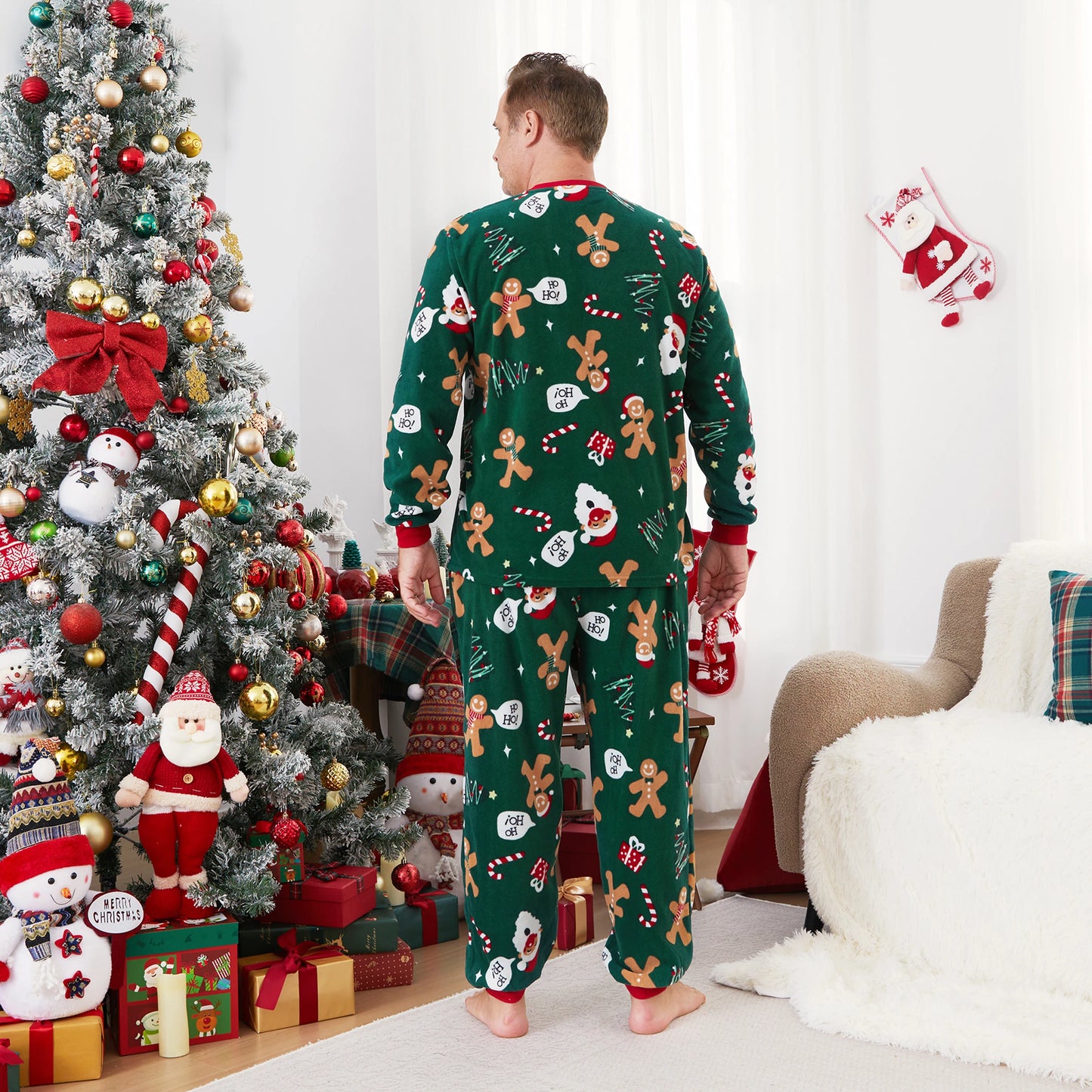 Green Gingerbread Family Christmas Pajama Set