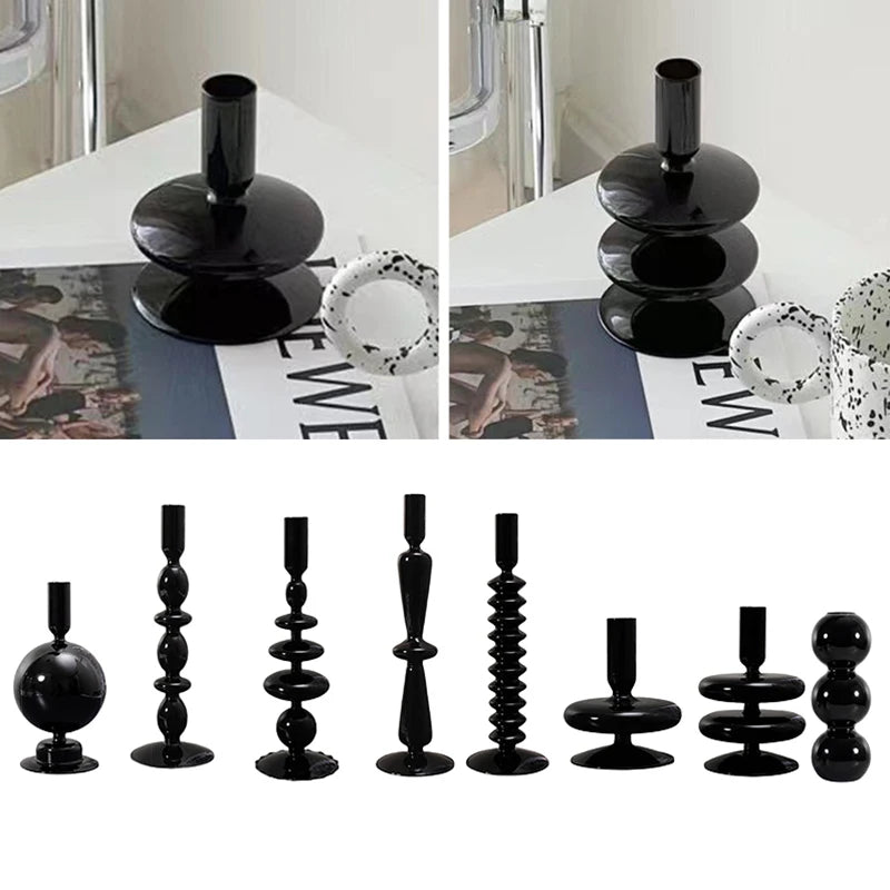 Black Glass Shapes Candle Holder