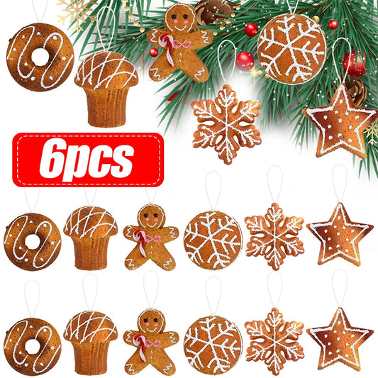 Gingerbread Man, Star, Ball, Donut, Cake & Snowflake 6 pc set Hanging Ornaments