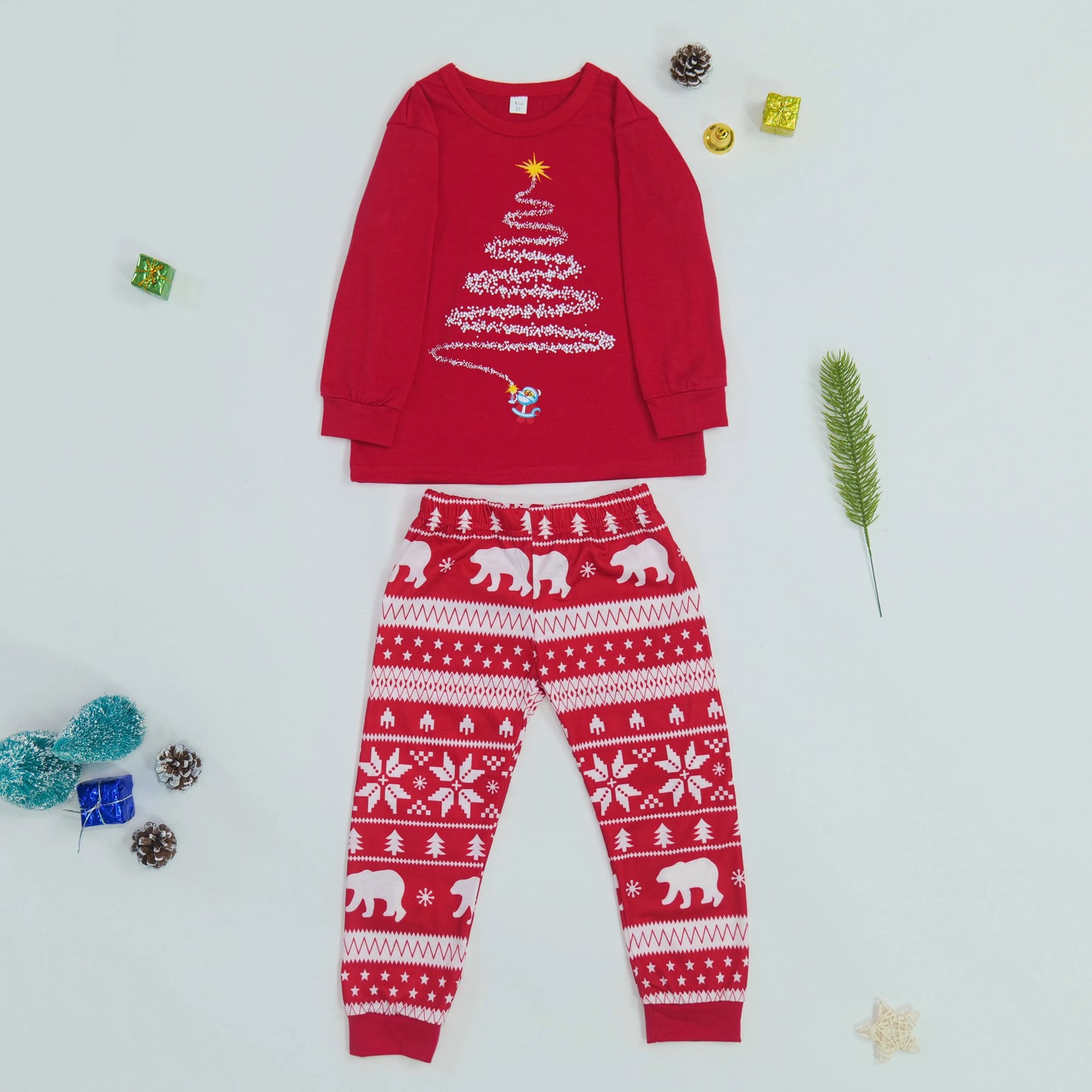 Red or Navy and White Christmas Tree Family Pajama Set