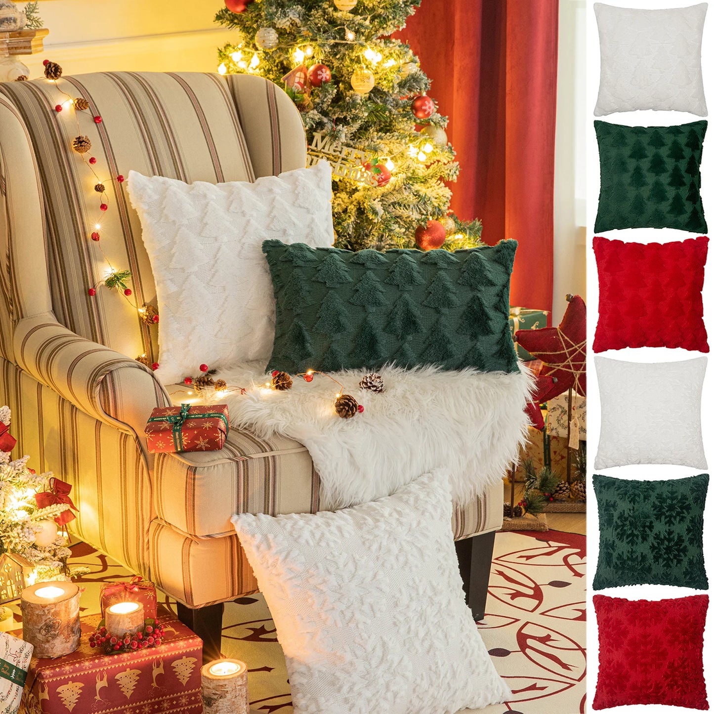 Christmas Tree or Snowflake Pillow Covers- set of 2