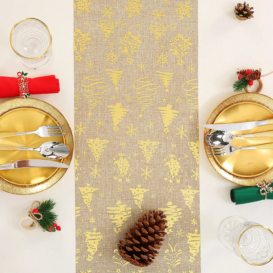 Gold Glitter Christmas Tree Table Runner