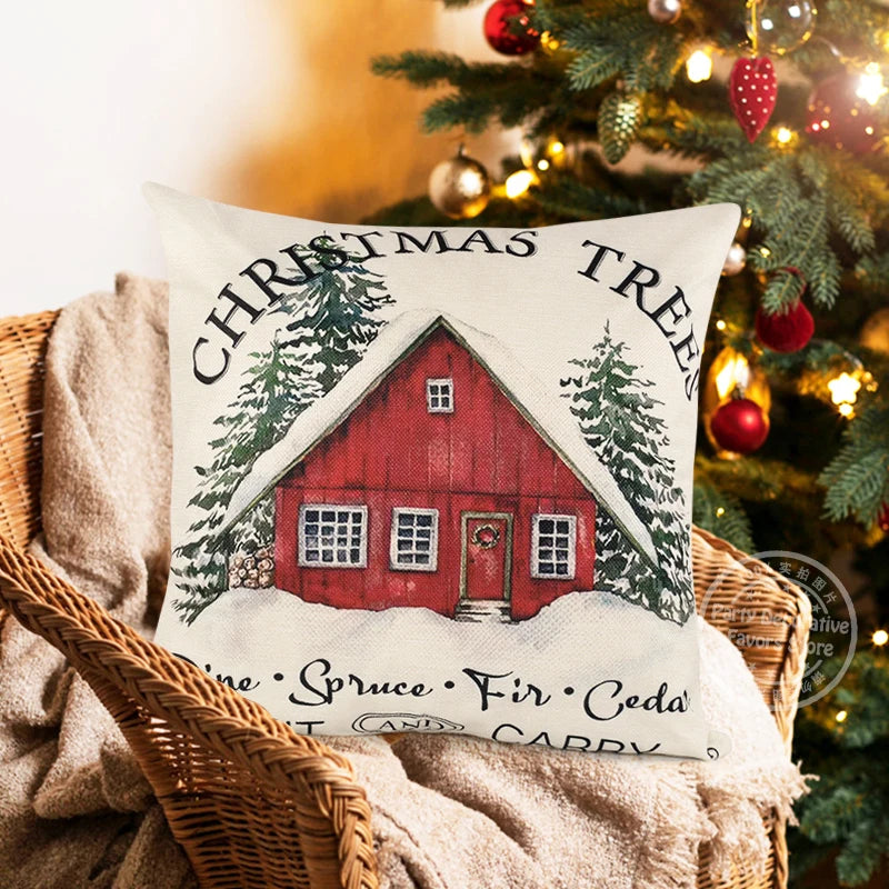 Cristmas Linen Pillow Cover