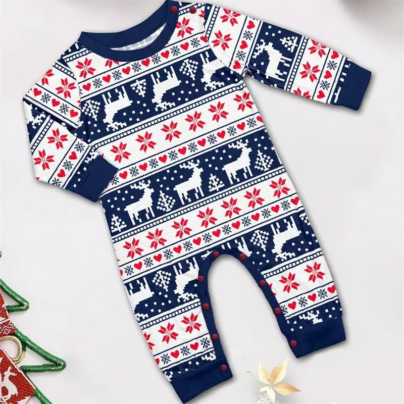 Blue and Red Reindeer Family Matching Christmas Pajama Sets