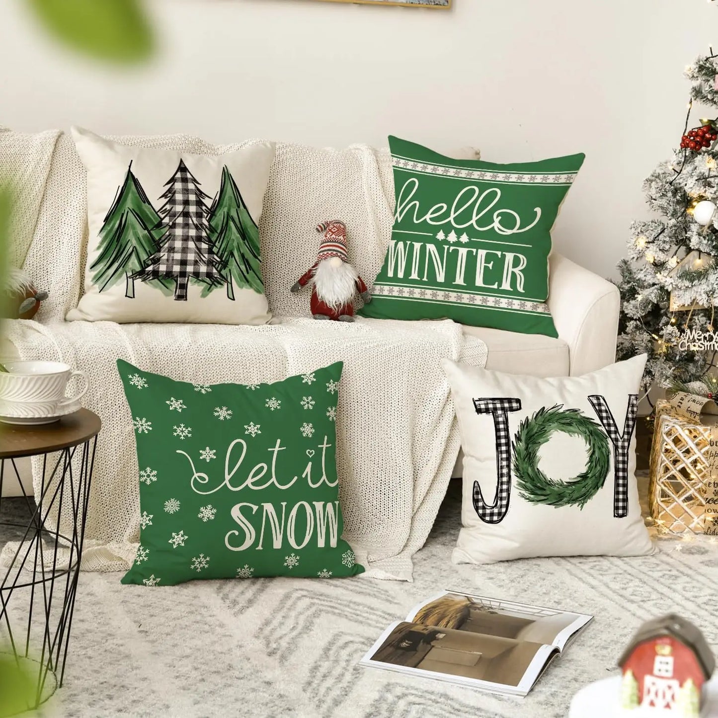 Green Winter Pillow Covers