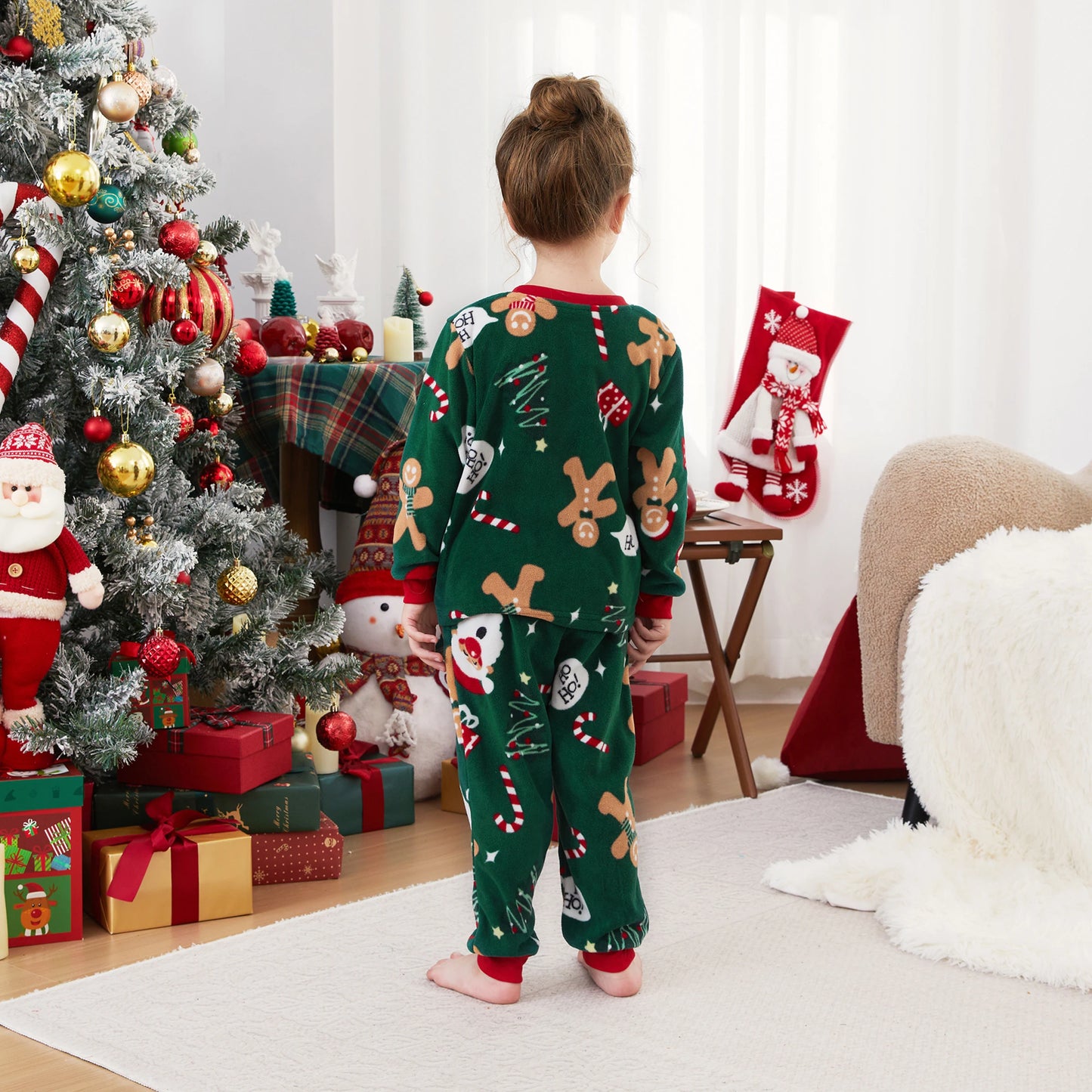 Green Gingerbread Family Christmas Pajama Set