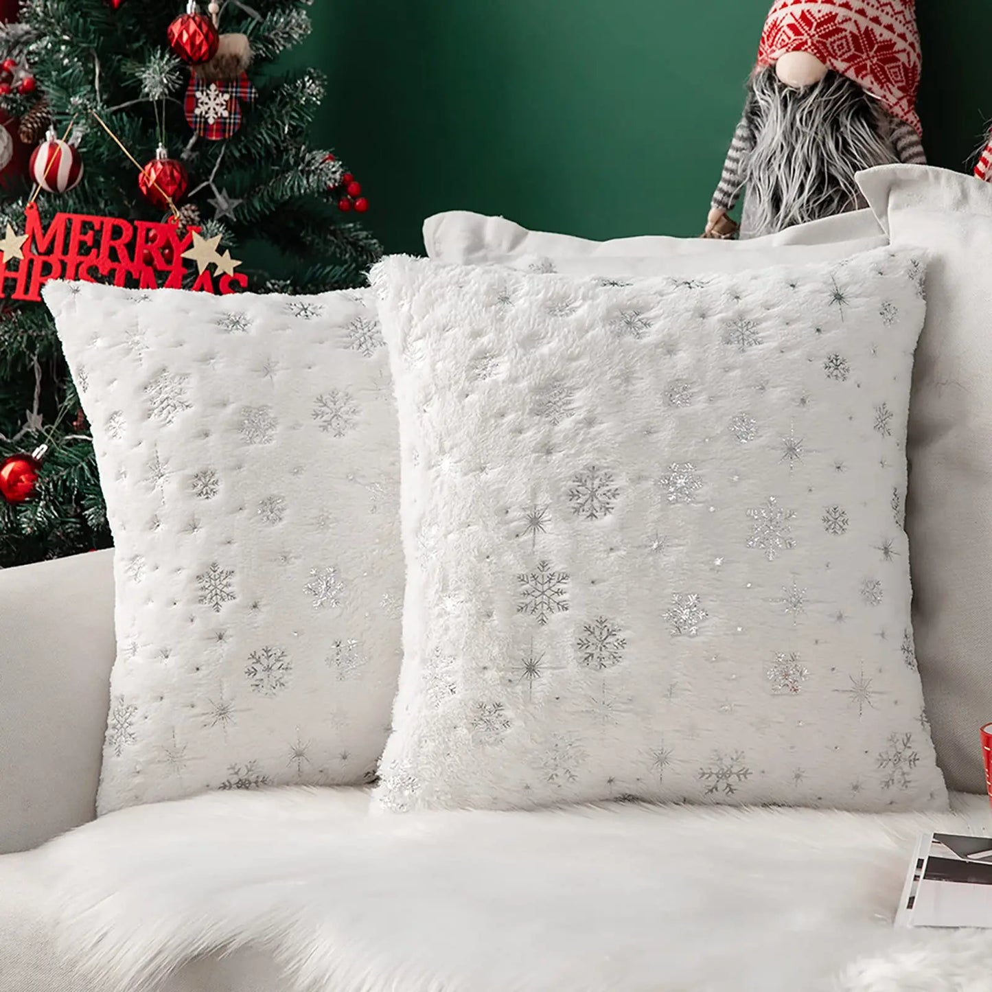 Plush Snowflake Pillow Cover