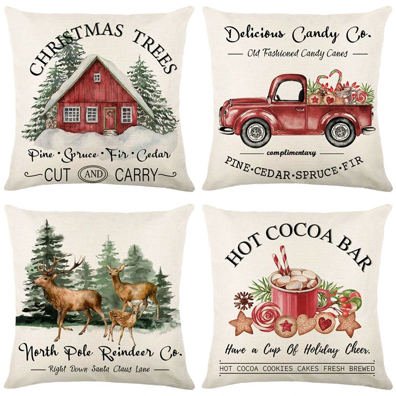 Cristmas Linen Pillow Cover