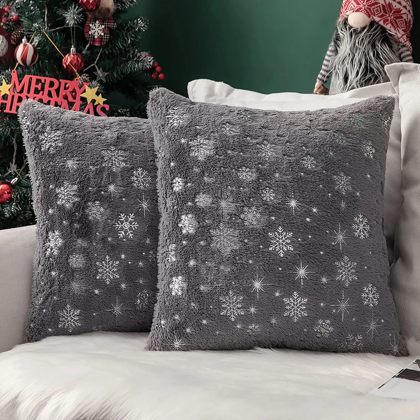 Plush Snowflake Pillow Cover