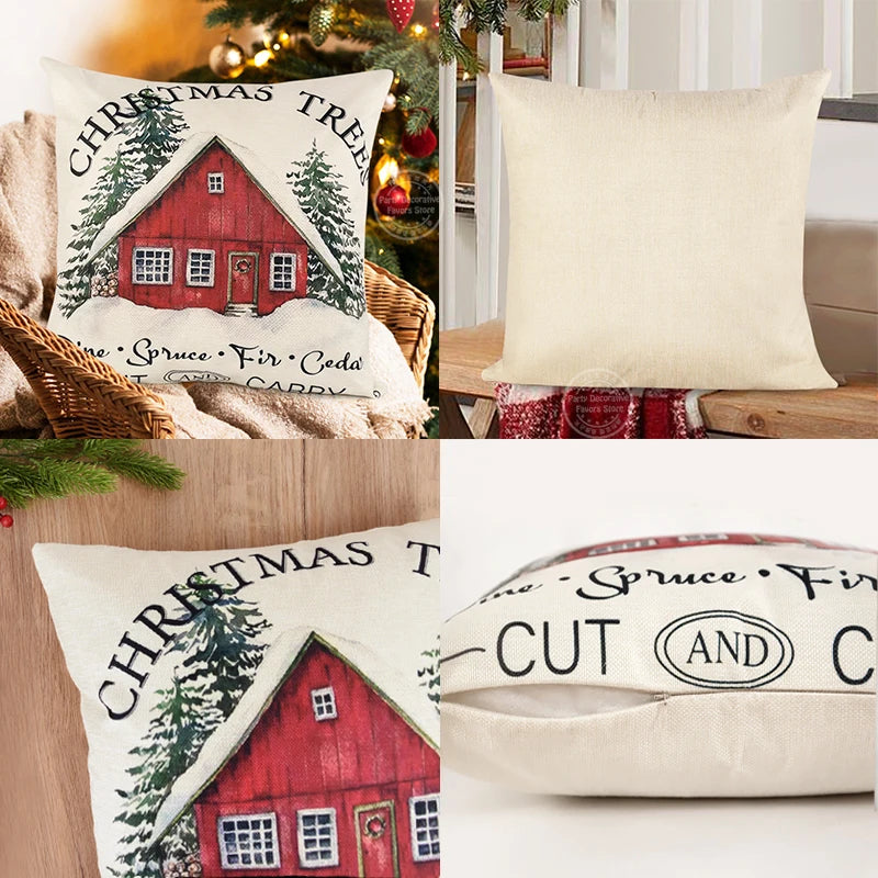 Cristmas Linen Pillow Cover