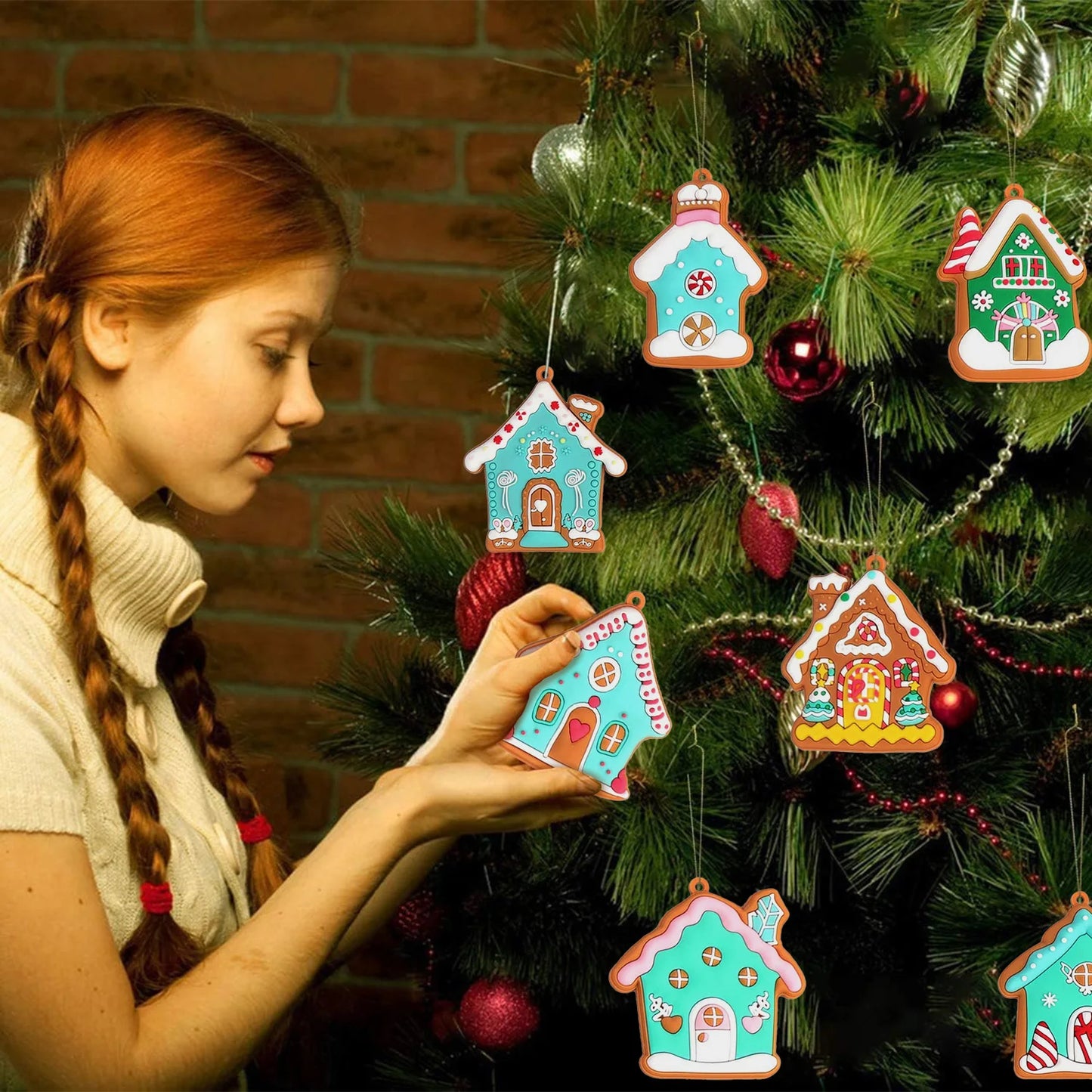 Gingerbread People or Houses Tree Ornament Set