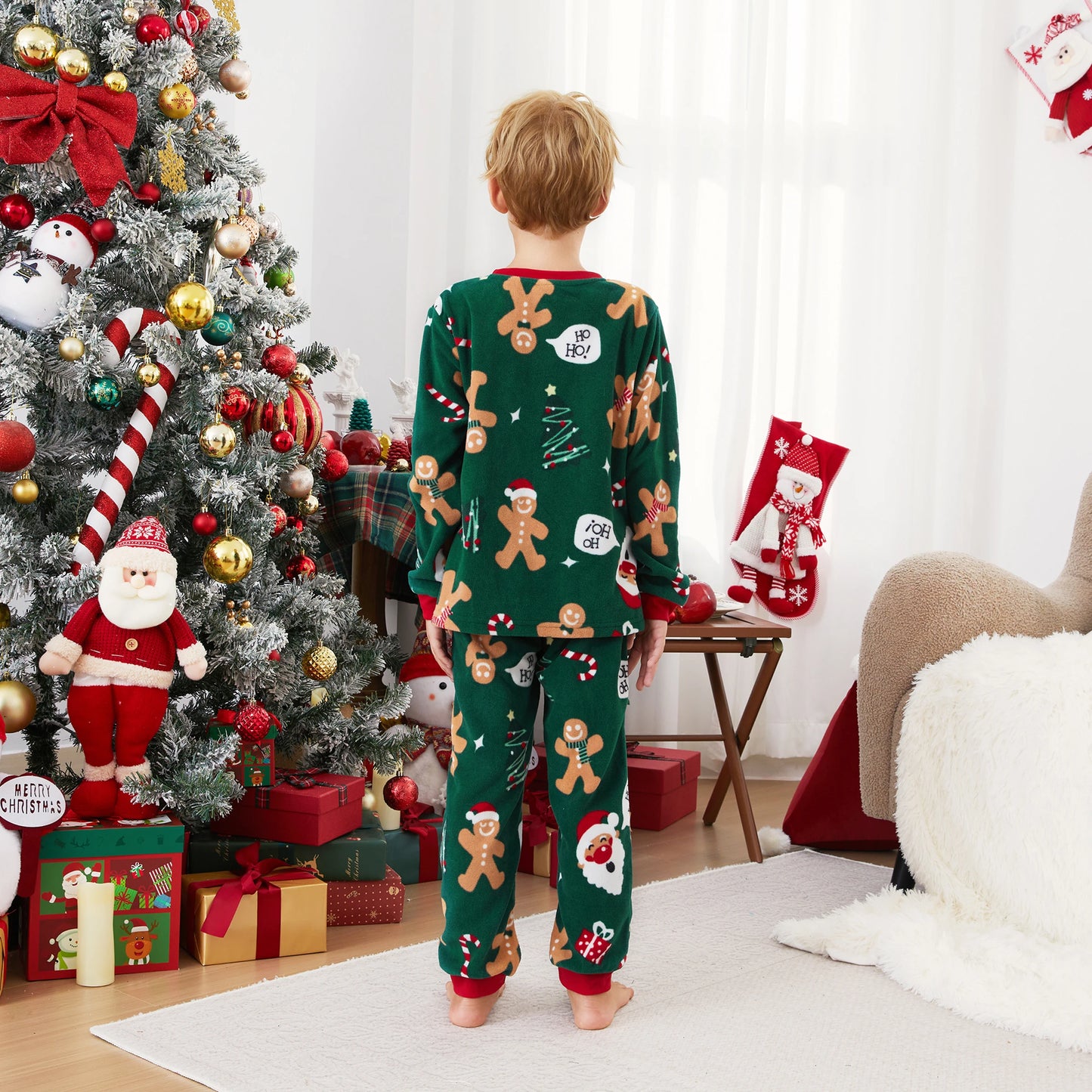 Green Gingerbread Family Christmas Pajama Set