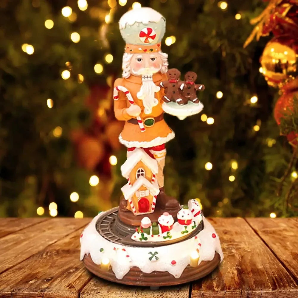 Gingerbread Nutcracker with Animated Rotating Train and LED Lights