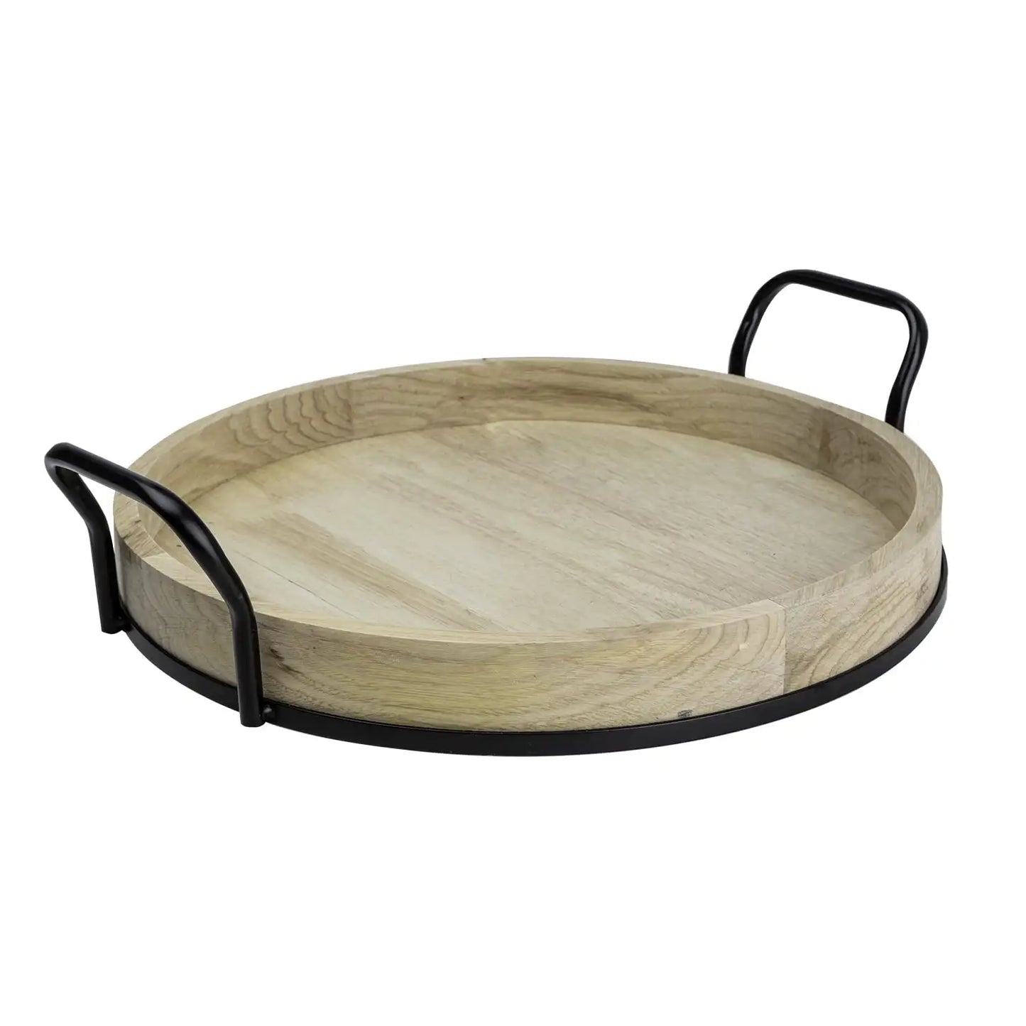 Round Light Wood and Metal Tray