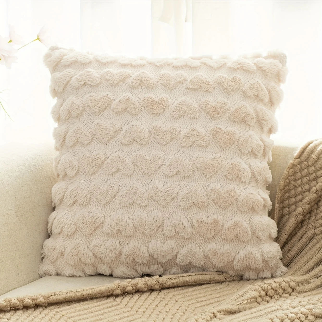 Love Heart Plush Pillow Cover