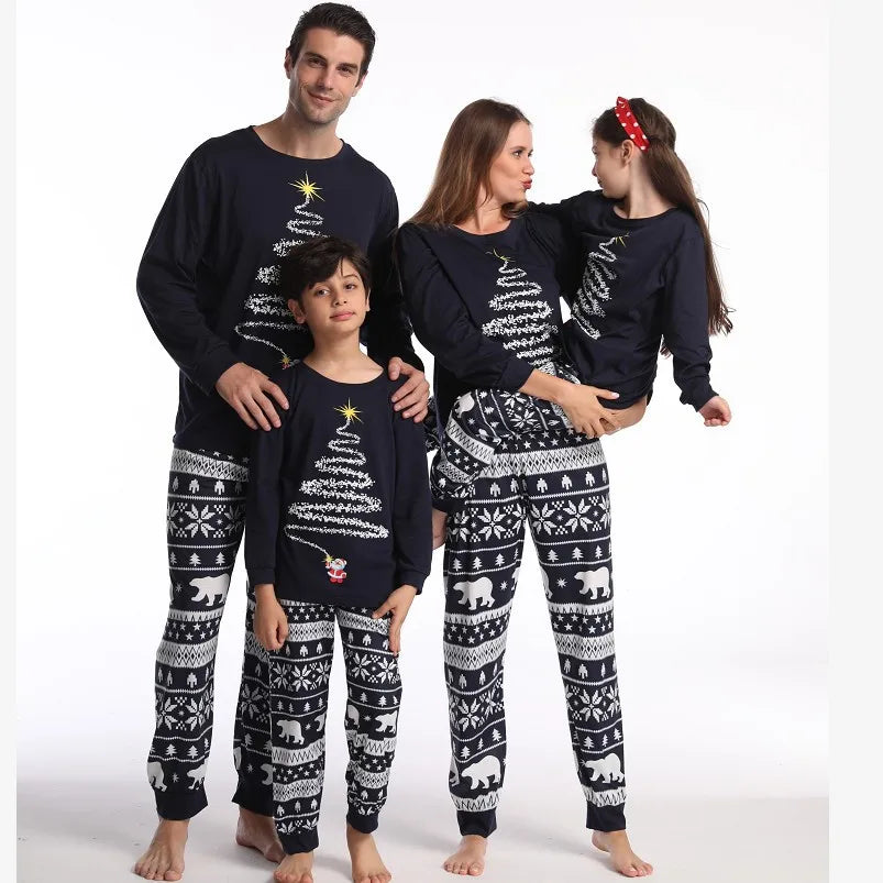 Red or Navy and White Christmas Tree Family Pajama Set