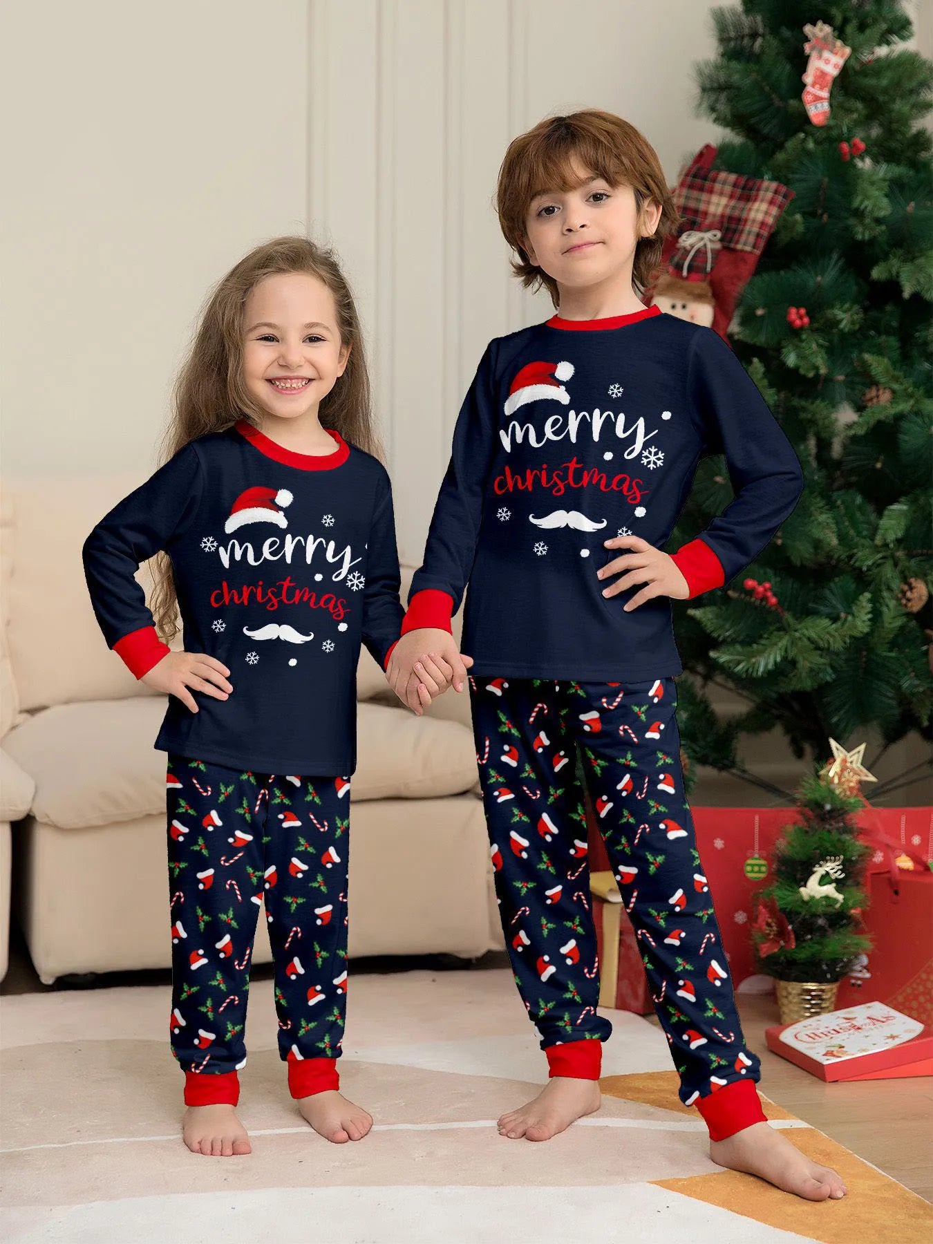 Black and Red Santa Christmas Family Matching Pajama Set