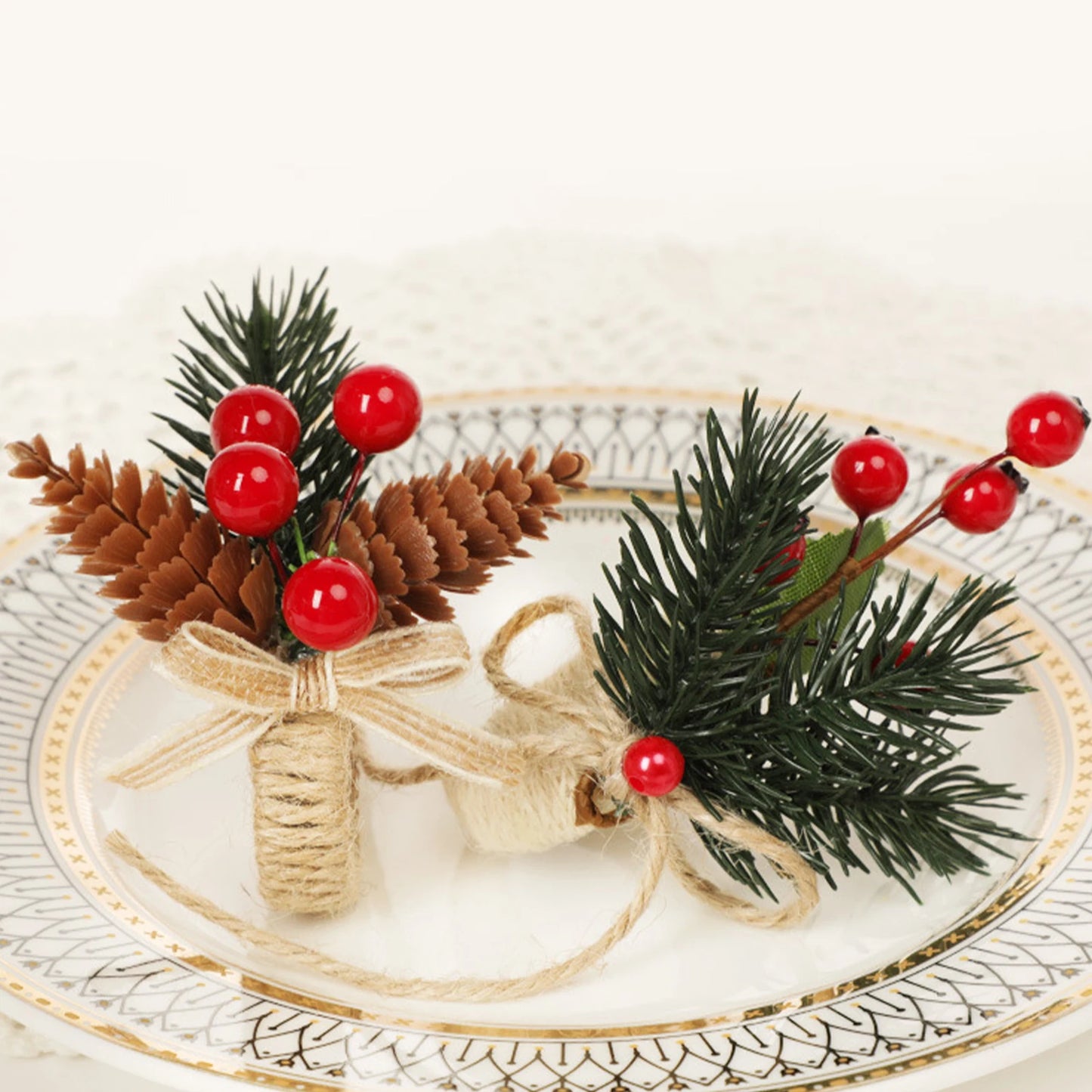 Napkin Rings- Christmas Holly Berries & Pinecones