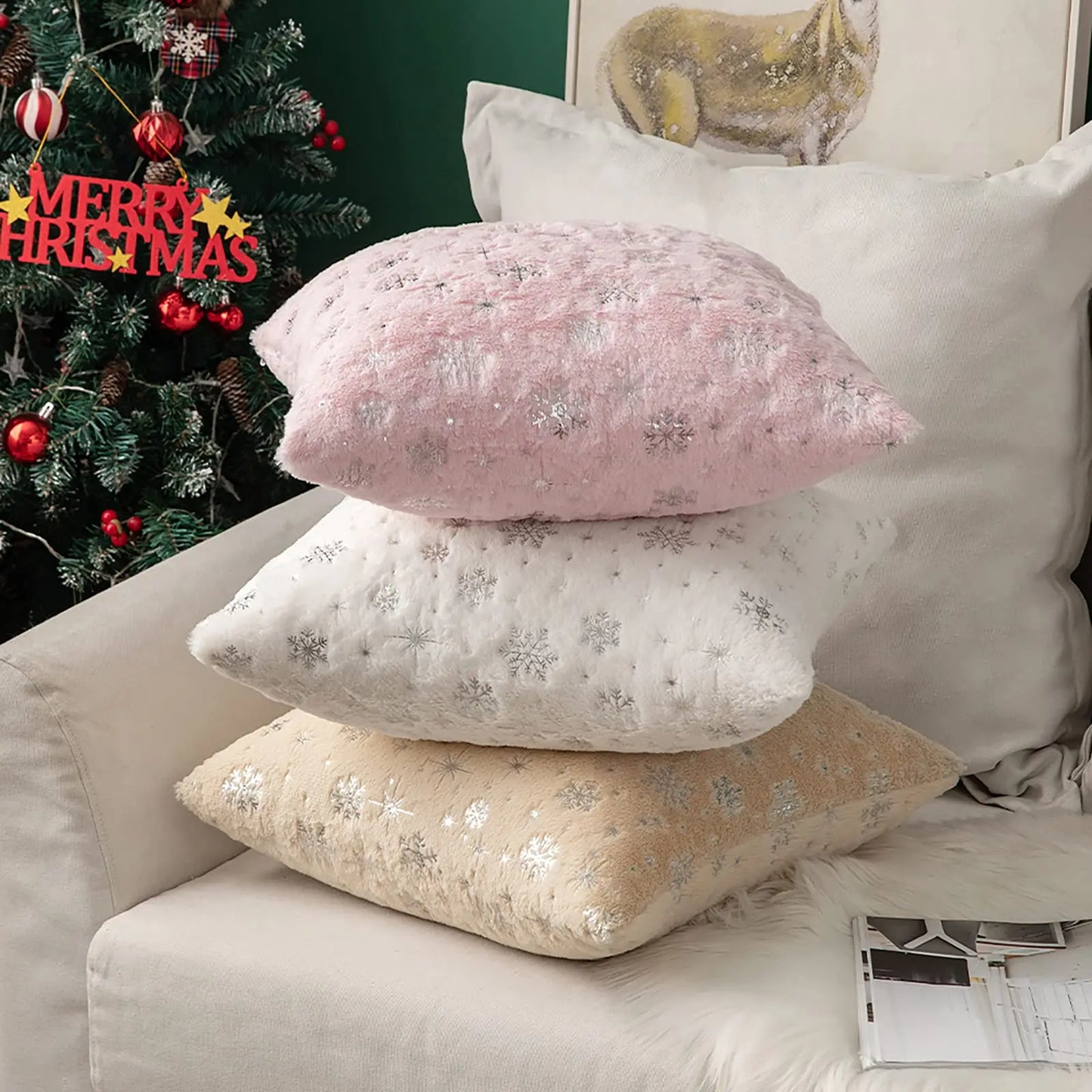 Plush Snowflake Pillow Cover