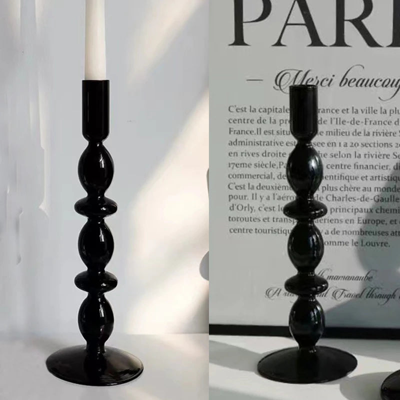 Black Glass Shapes Candle Holder