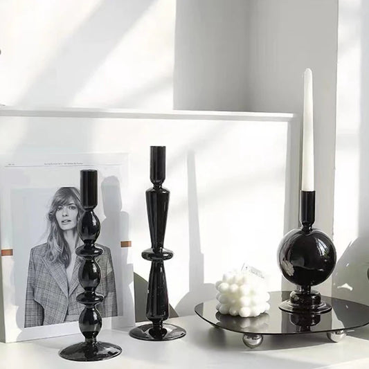 Black Glass Shapes Candle Holder