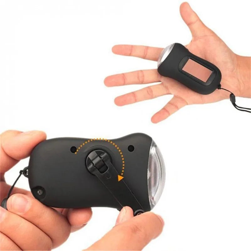 Mini Solar Power LED Hand Pressing Crank Dynamo Flashlight